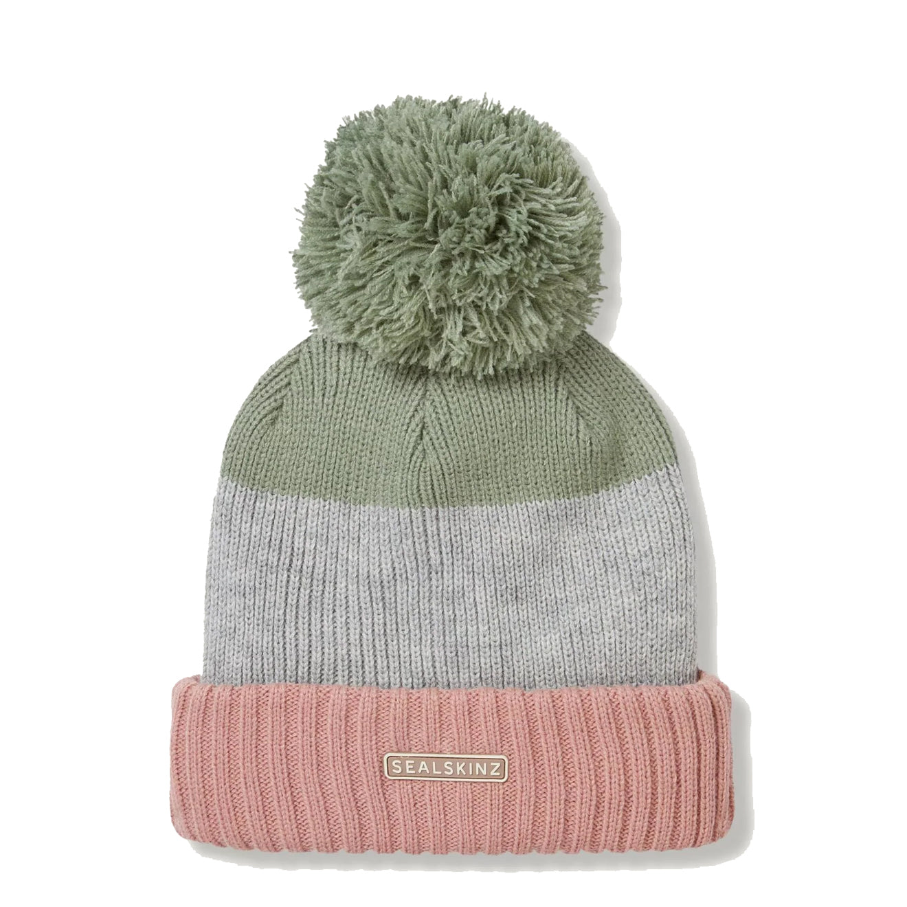 Sealskinz Flitcham WP CW Bobble Hat Pink / Green / Grey - The Sporting Lodge