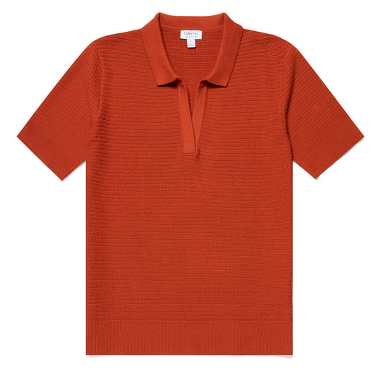 Sunspel Womens Archive Knit Polo Burnt Sienna