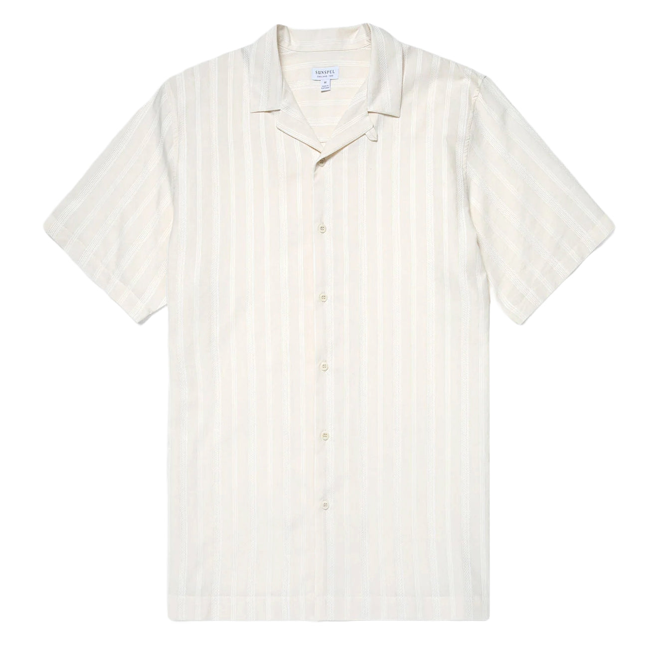 Sunspel Embroidered Stripe Camp Collar Shirt Ecru - The Sporting Lodge