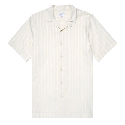 Sunspel Embroidered Stripe Camp Collar Shirt Ecru - The Sporting Lodge