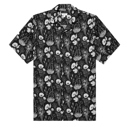 Sunspel Leaf Print Camp Collar Shirt Black - The Sporting Lodge