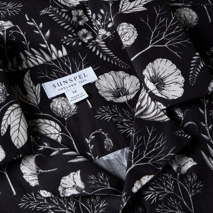 Sunspel Leaf Print Camp Collar Shirt Black - The Sporting Lodge