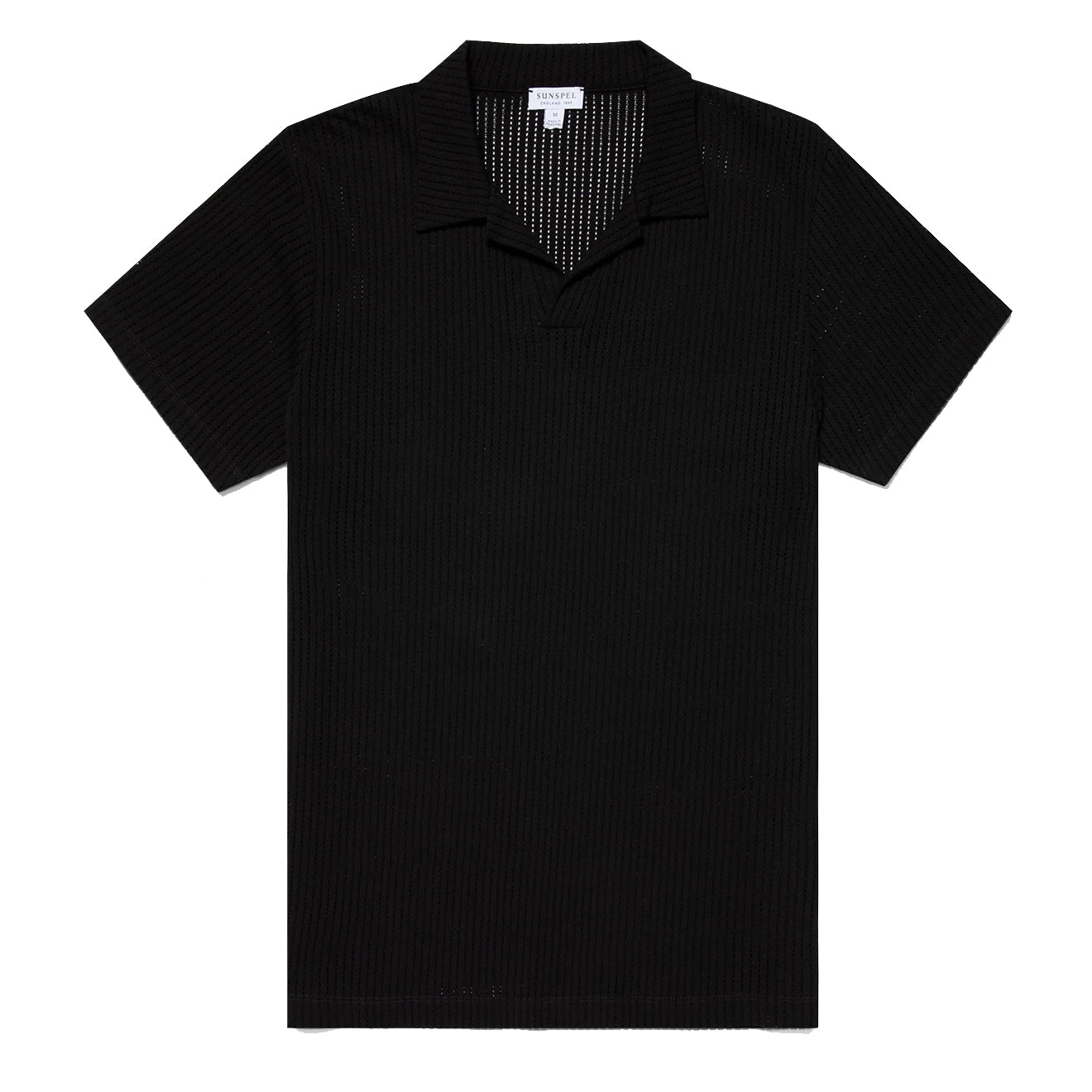 Sunspel Linear Mesh Polo Shirt Black - The Sporting Lodge