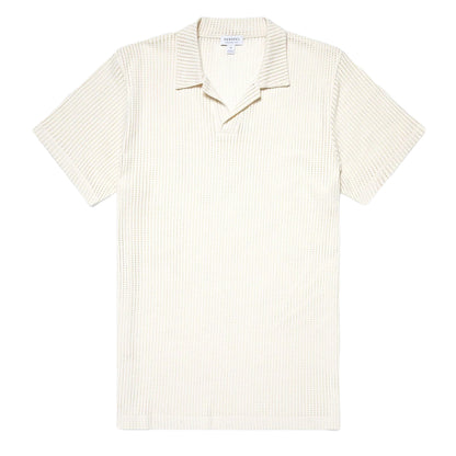 Sunspel Linear Mesh Polo Shirt Ecru - The Sporting Lodge