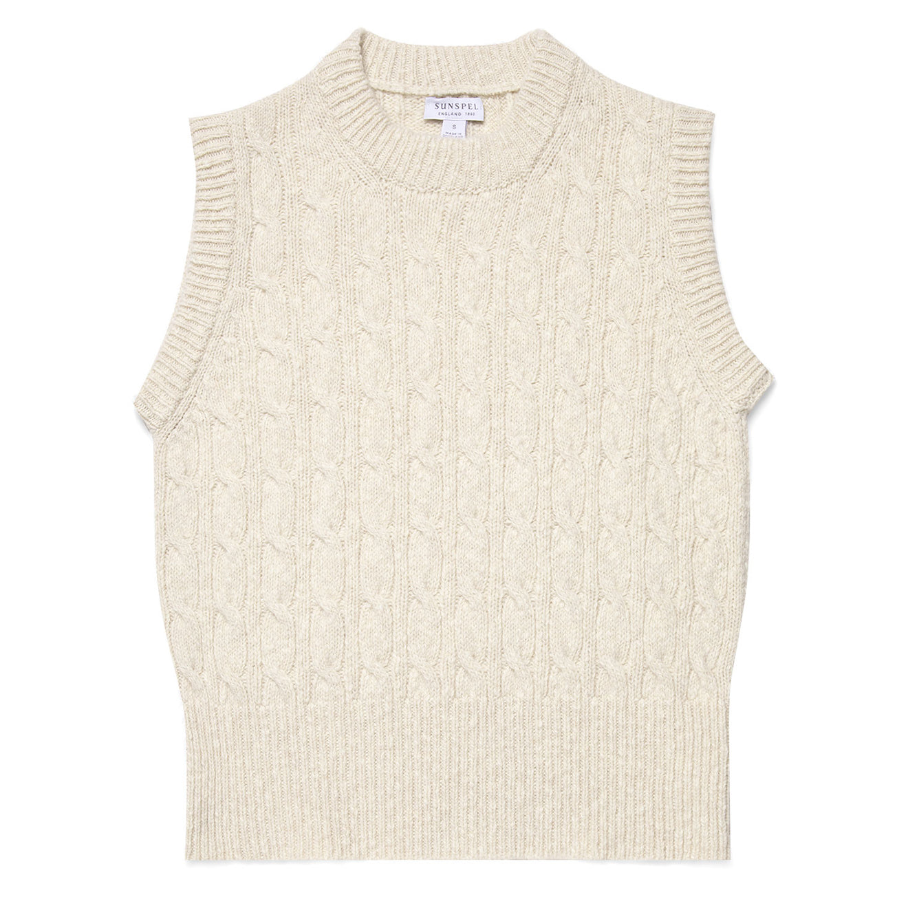 Sunspel Womens Cable Knit Vest Ecru