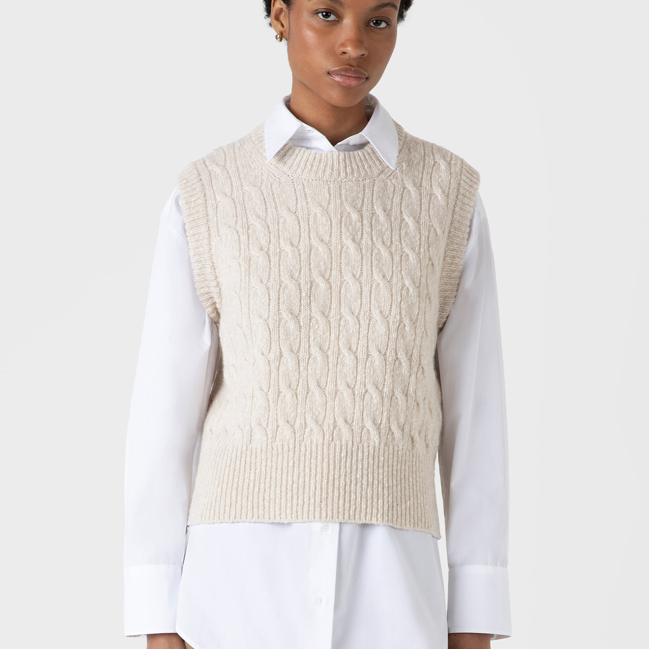 Sunspel Womens Cable Knit Vest Ecru