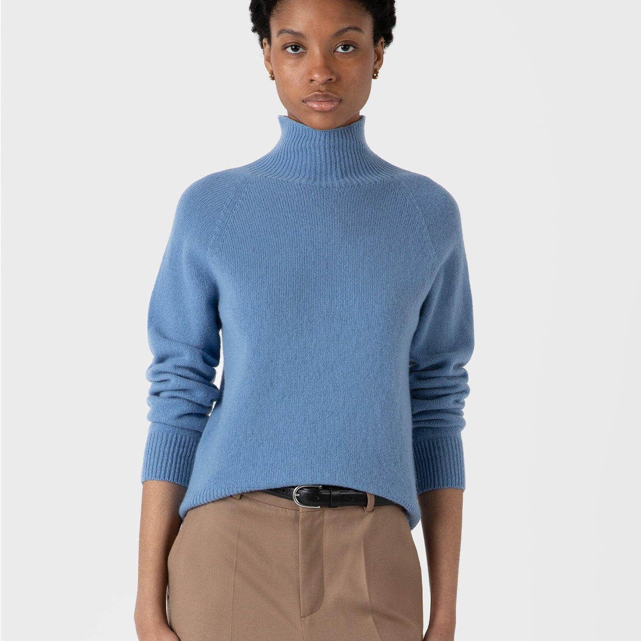 Sunspel Womens Funnel Neck Jumper Cornflower - The Sporting Lodge