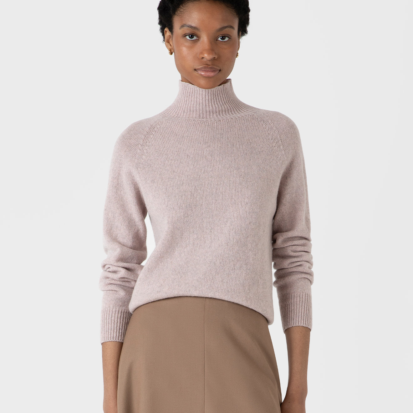 Sunspel Womens Funnel Neck Jumper Pale Pink Twist