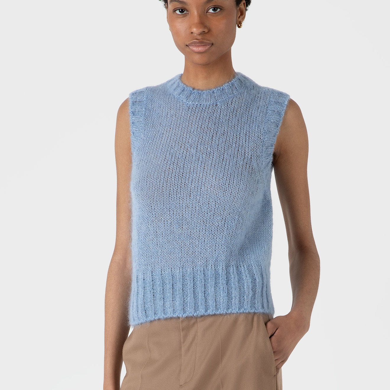 Sunspel Womens Mohair Vest Cornflower