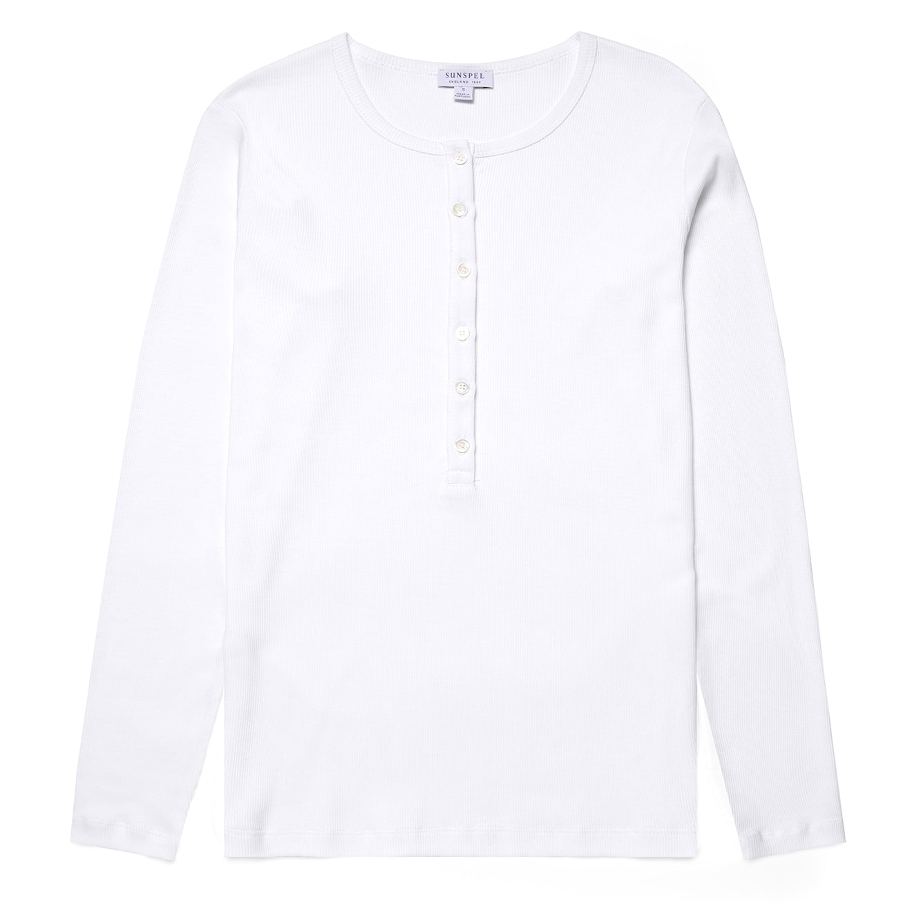 Sunspel Womens Rib Henley White - The Sporting Lodge