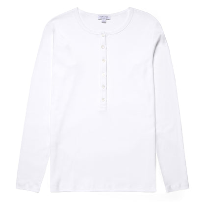 Sunspel Womens Rib Henley White - The Sporting Lodge