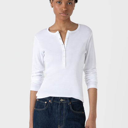 Sunspel Womens Rib Henley White - The Sporting Lodge