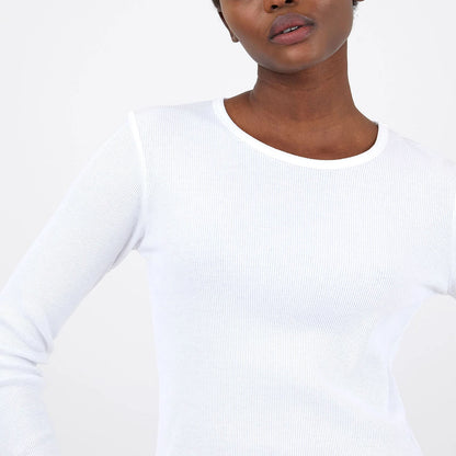 Sunspel Womens Ribbed Long Sleeve T-Shirt White - The Sporting Lodge