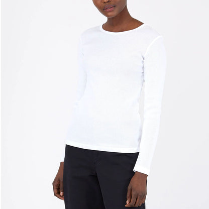 Sunspel Womens Ribbed Long Sleeve T-Shirt White - The Sporting Lodge