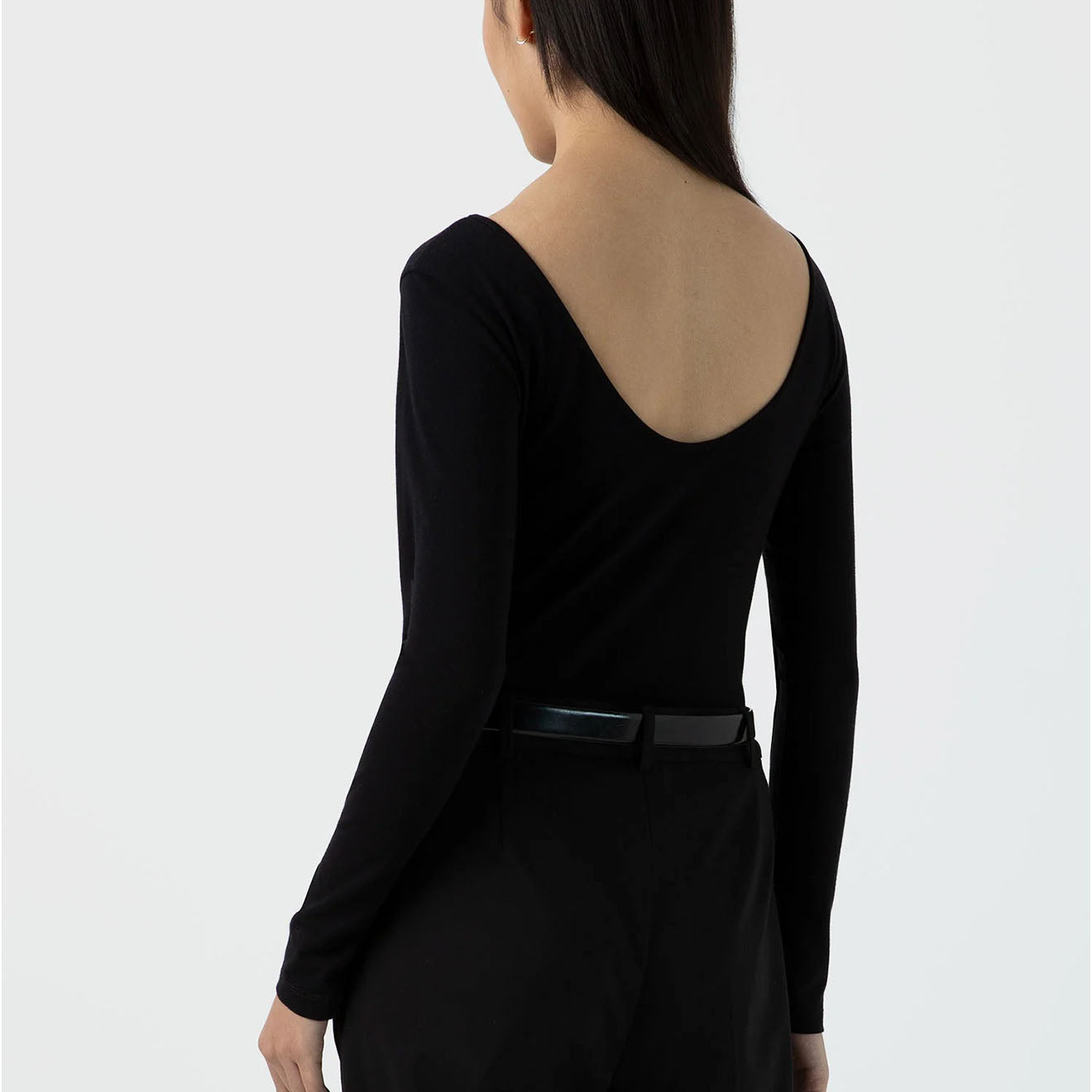 Sunspel Womens Scoop Back Top Black - The Sporting Lodge