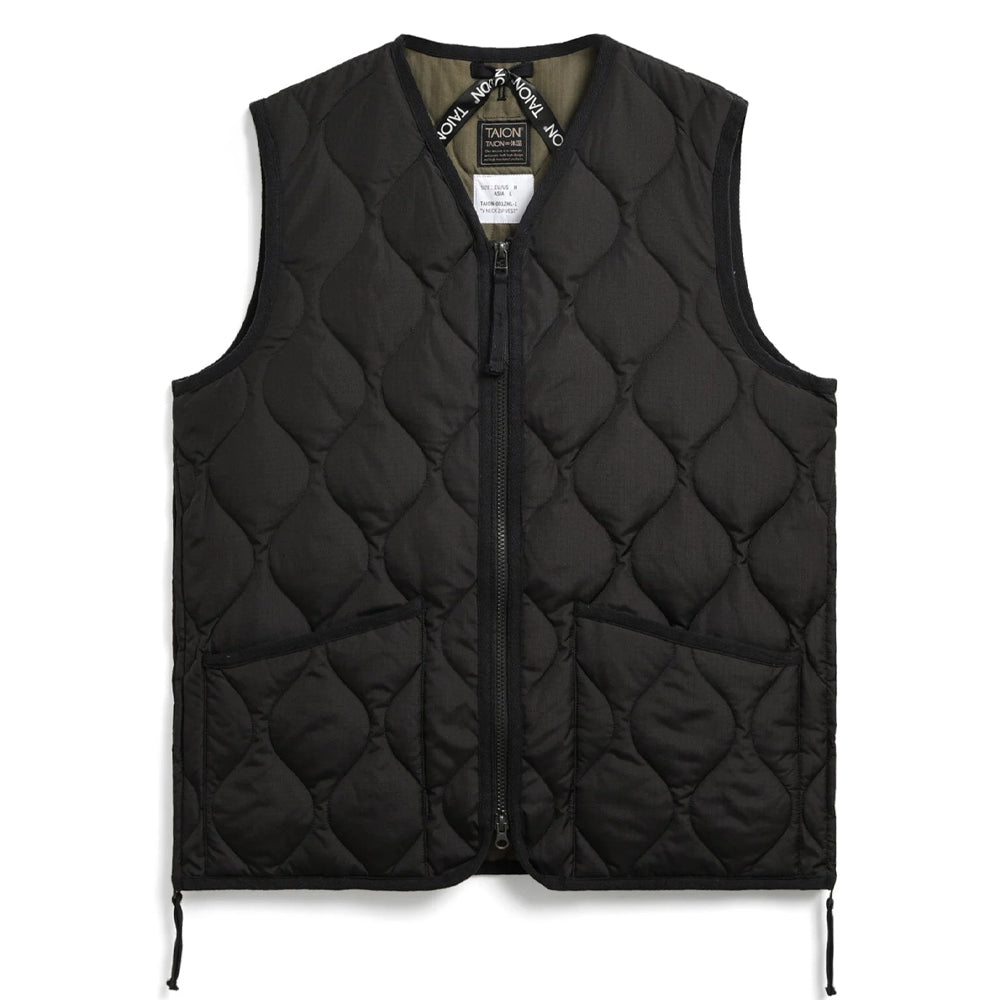 Taion Military Zip V Neck Down Vest Black