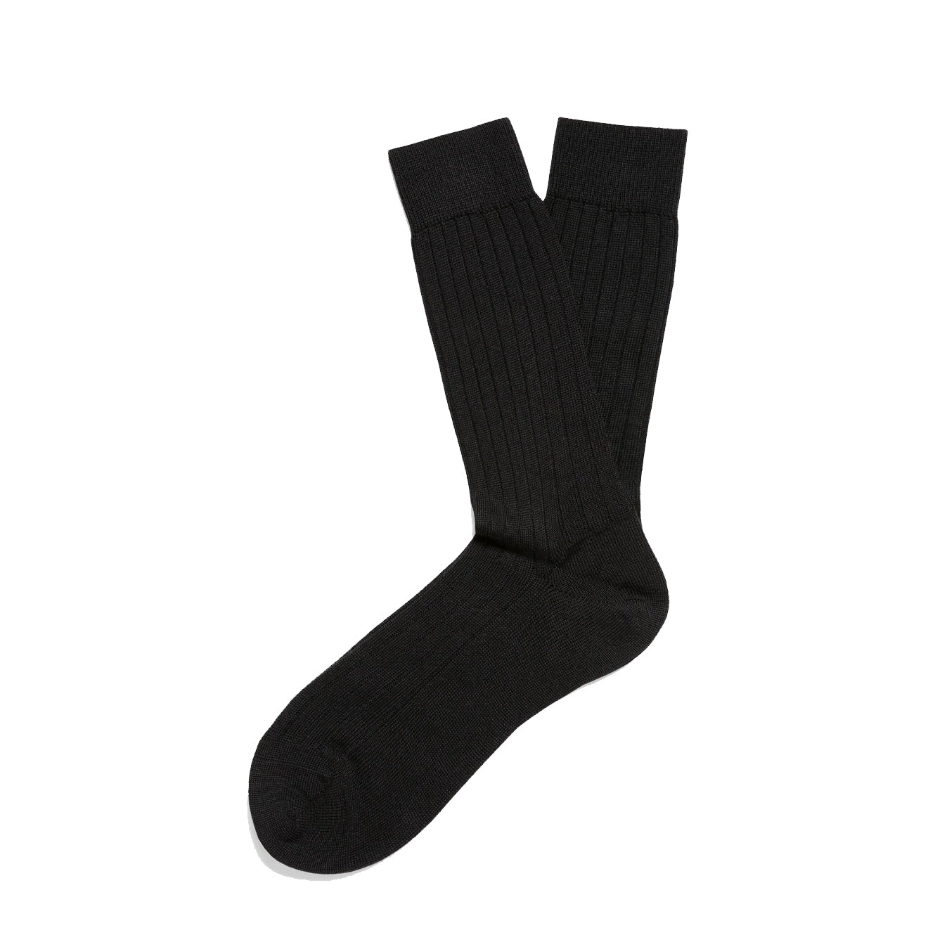 Sunspel Merino Wool Ribbed Socks Black - The Sporting Lodge