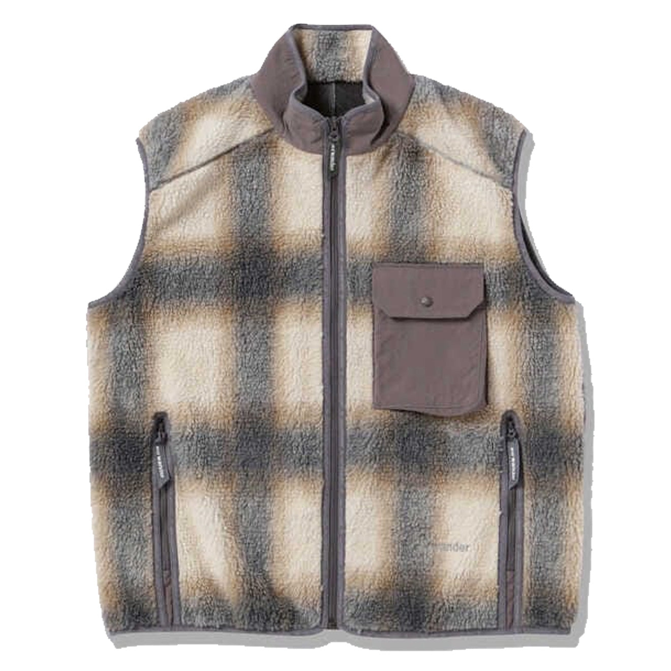 And Wander Check Boa Vest Grey - The Sporting Lodge