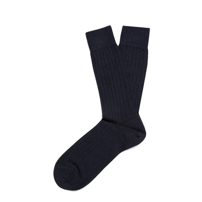 Sunspel Merino Wool Ribbed Socks Navy - The Sporting Lodge