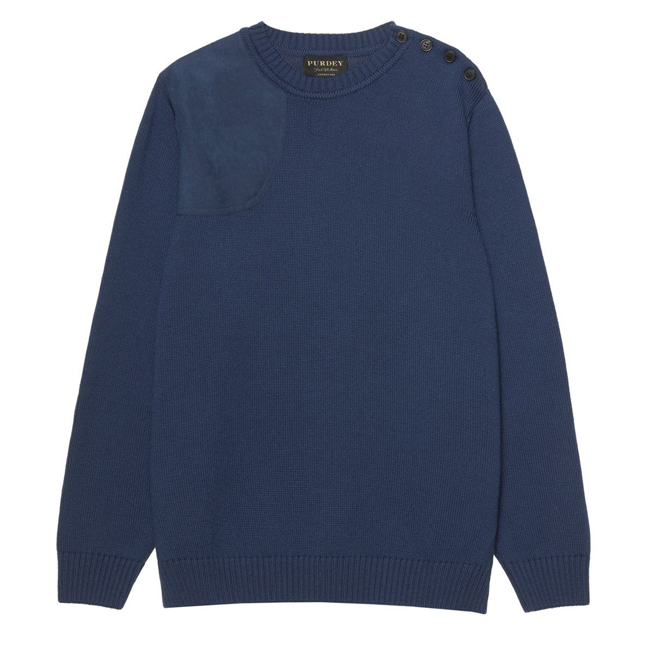 James Purdey Merino Button Crew Neck Sweater Navy - The Sporting Lodge