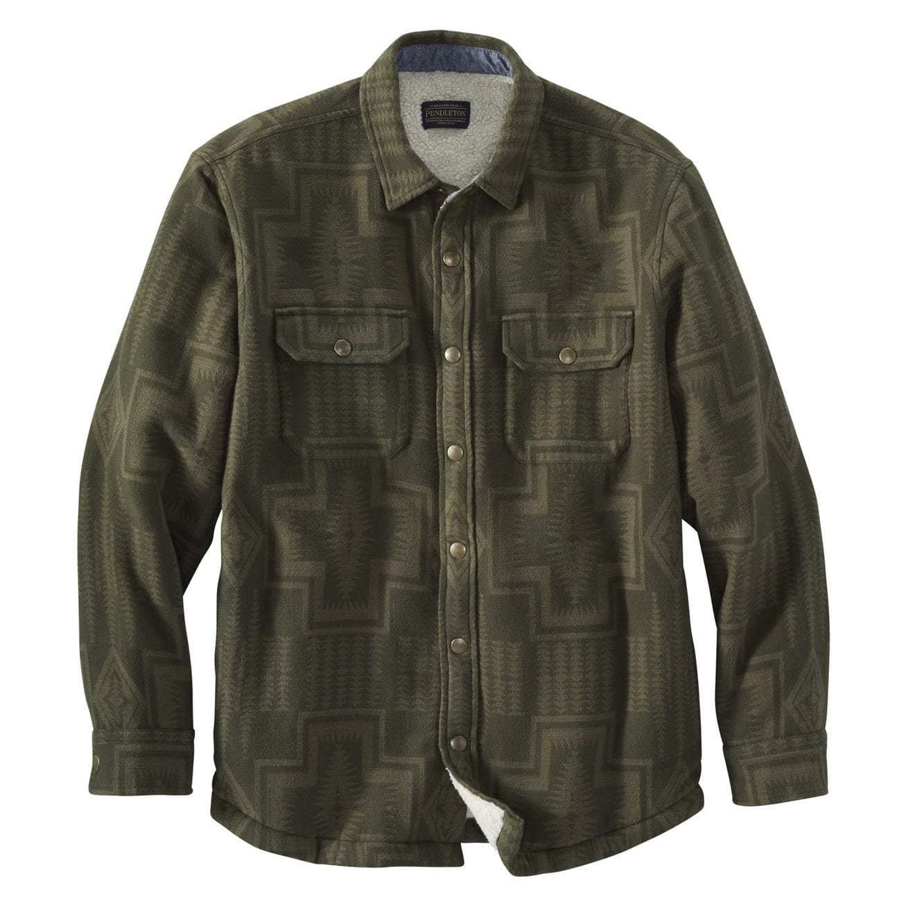 Pendleton Cotton Sherpa Lined Shirt Jacket Army Green Harding - The Sporting Lodge