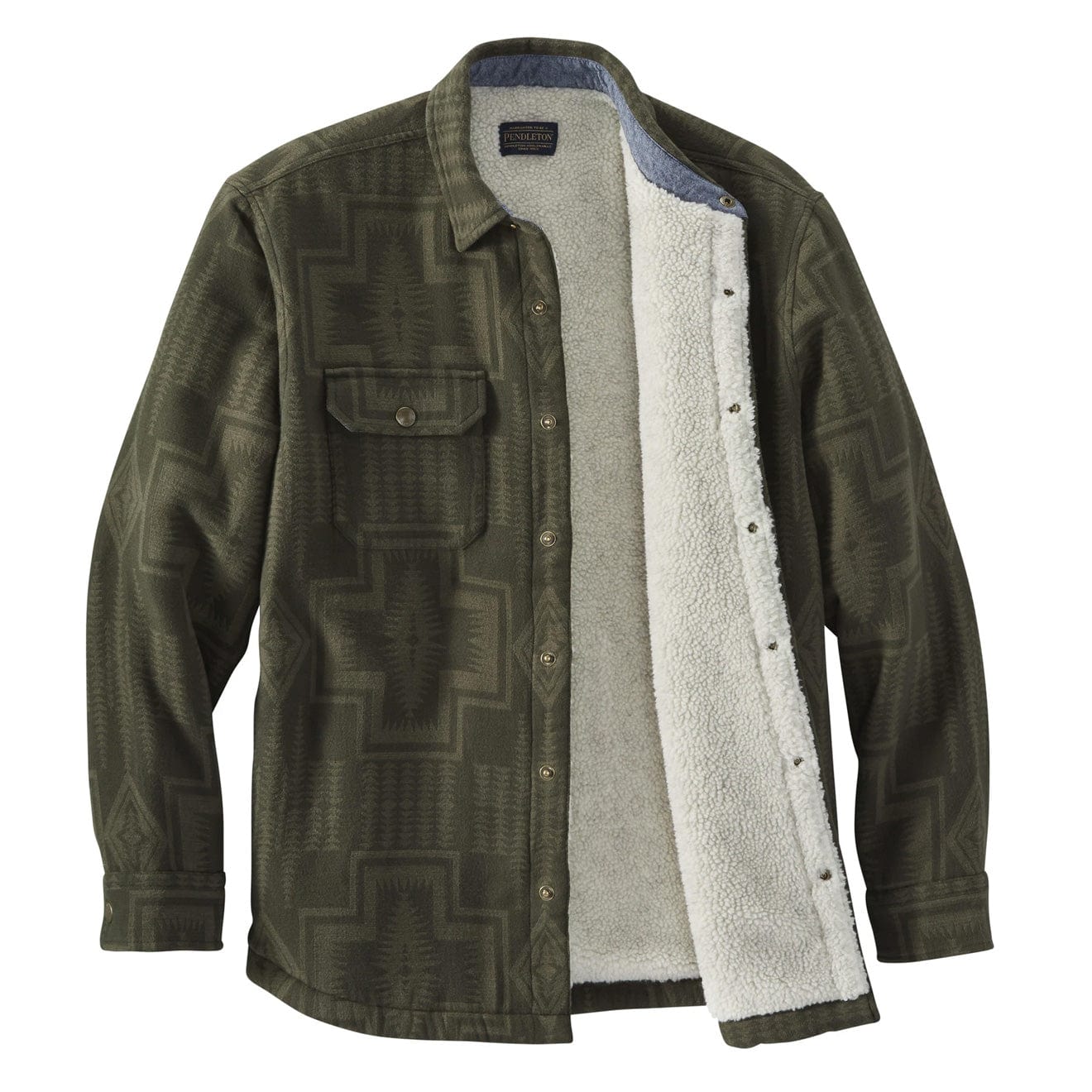 Pendleton Cotton Sherpa Lined Shirt Jacket Army Green Harding - The Sporting Lodge