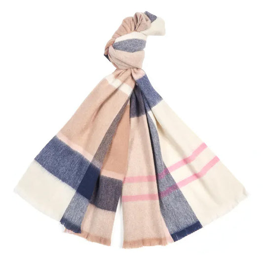 Barbour Womens Rosefield Tartan Scarf Pink / Hessian - The Sporting Lodge