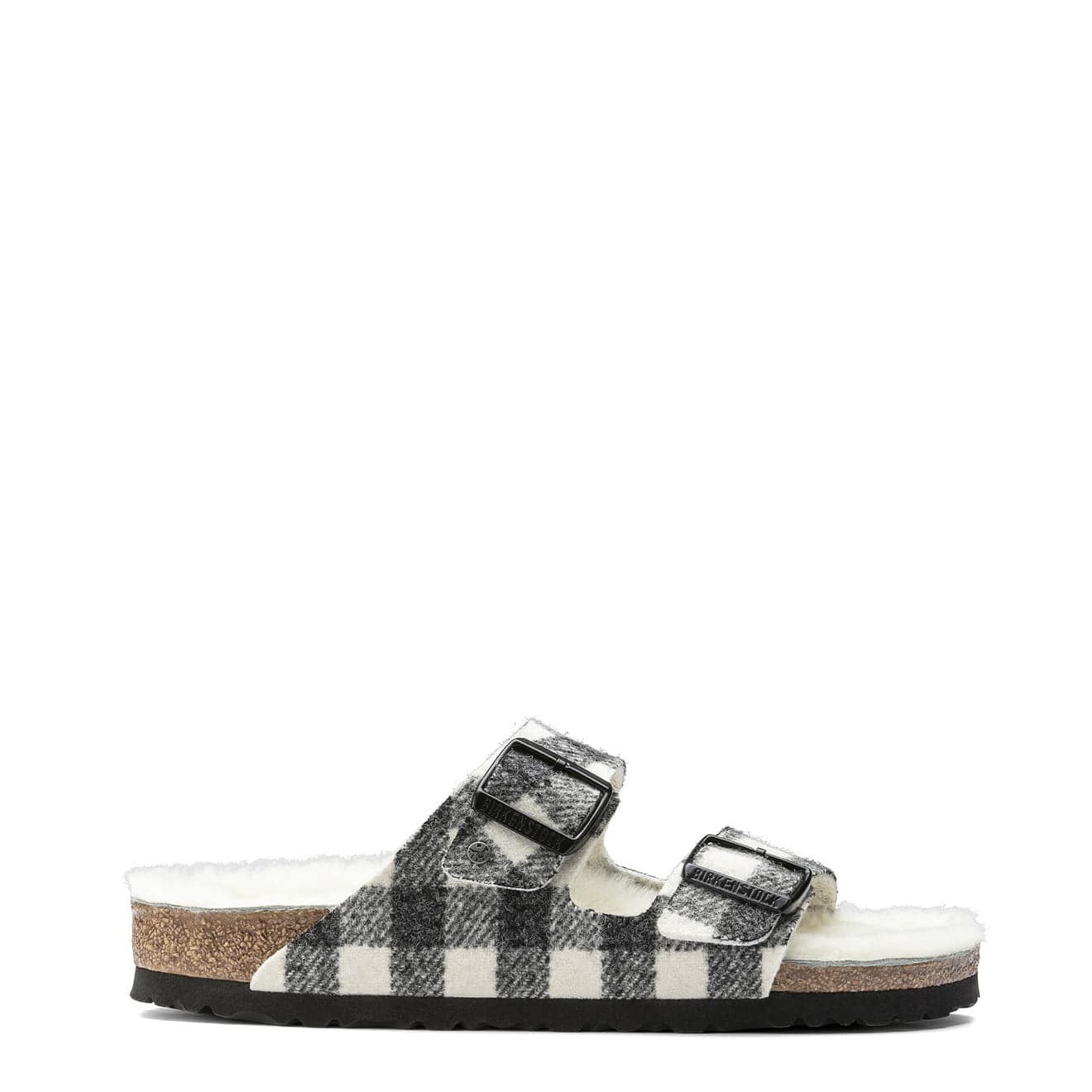 Birkenstock Womens Arizona Shearling Wool Narrow Sandal Plaid White - The Sporting Lodge