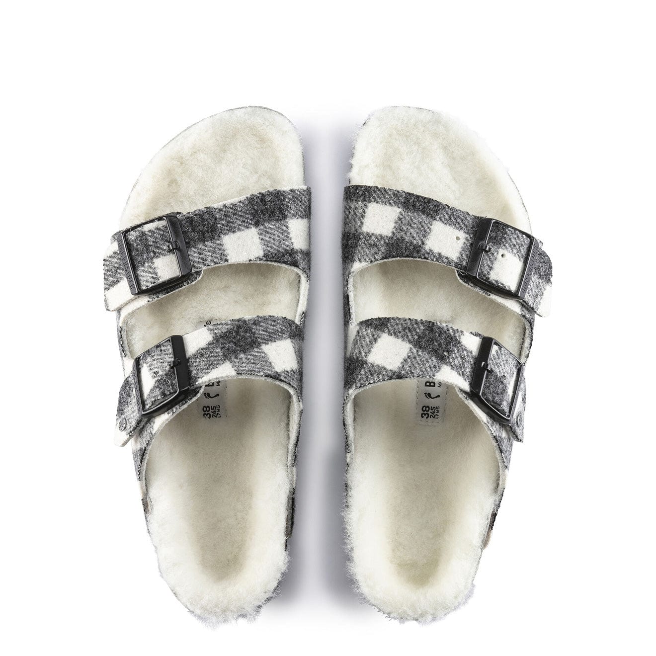 Birkenstock Womens Arizona Shearling Wool Narrow Sandal Plaid White - The Sporting Lodge