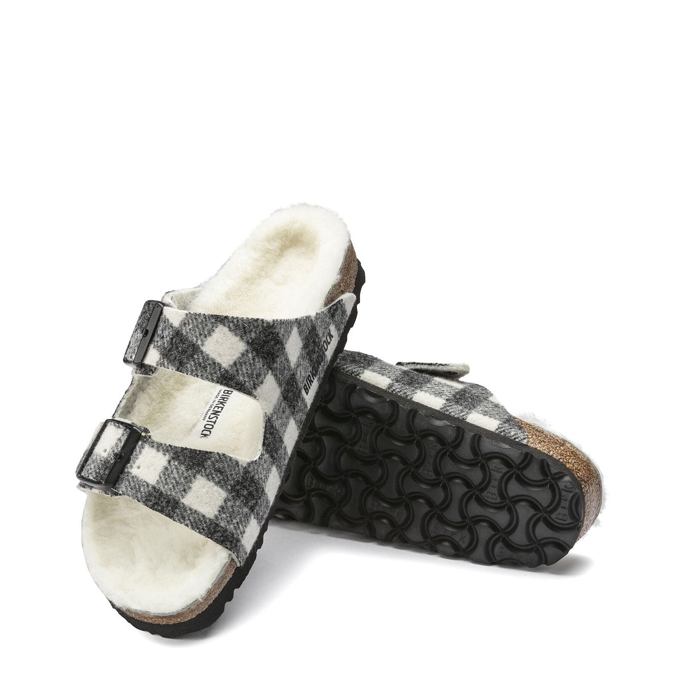 Birkenstock Womens Arizona Shearling Wool Narrow Sandal Plaid White - The Sporting Lodge