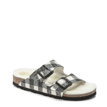 Birkenstock Womens Arizona Shearling Wool Narrow Sandal Plaid White - The Sporting Lodge