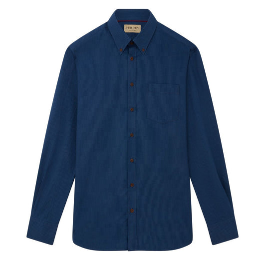 James Purdey Seersucker Button Down Collar Shirt Navy - The Sporting Lodge