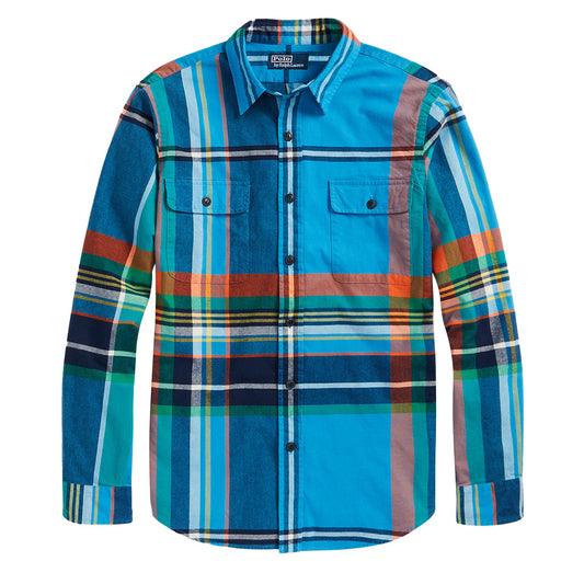 Polo Ralph Lauren Classic Fit Plaid Chamois Workshirt Blue / Orange Multi - The Sporting Lodge