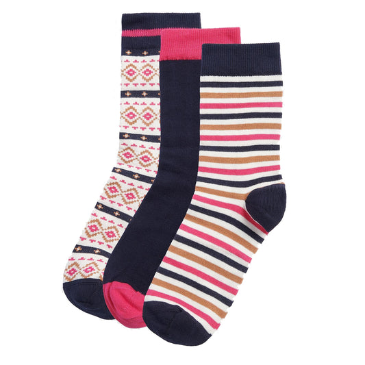 Barbour Claudia Fairisle Sock Gift Set Navy / Pink Mix - The Sporting Lodge