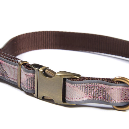 Barbour Reflective Dog Collar Taupe / Pink Tartan - The Sporting Lodge