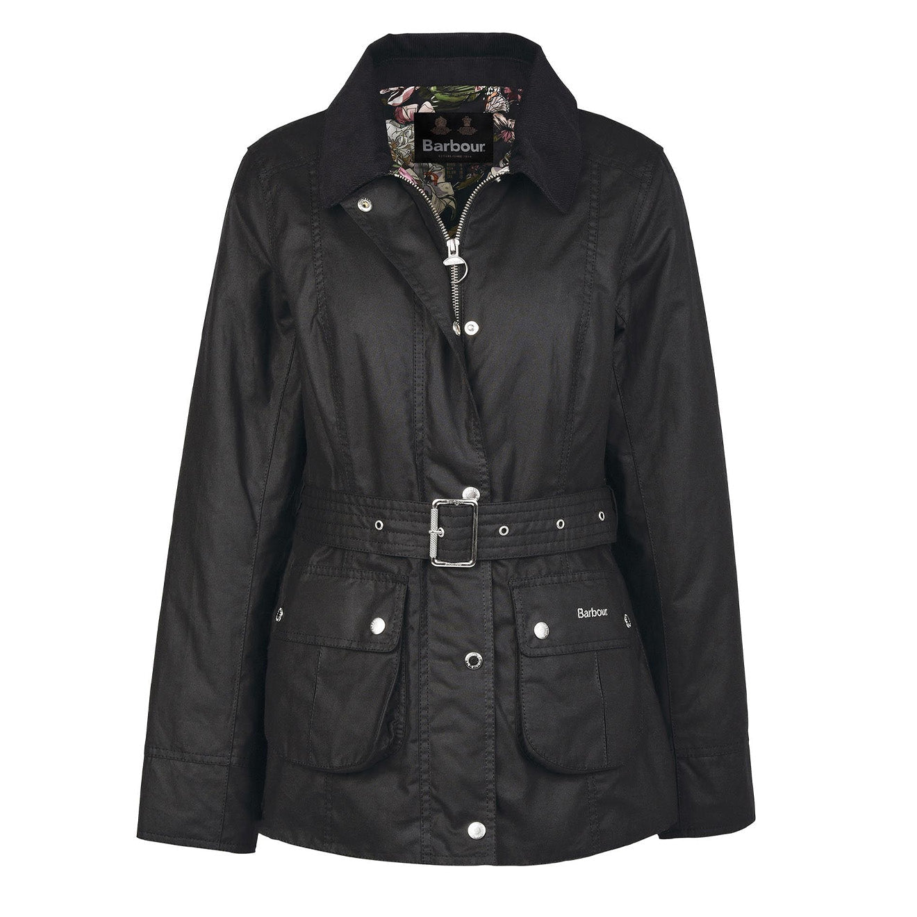 BARBOUR Winter Ferndown Jacket Black Waxed Cotton Women outlet Coat Size UK 12 US 8