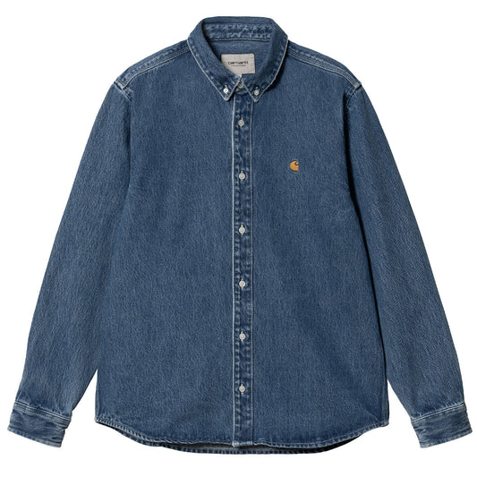 Carhartt WIP L/S Weldon Shirt Blue Heavy Stone Wash - The Sporting Lodge