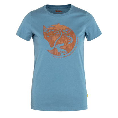 Fjallraven Womens Arctic Fox Print T-Shirt Dawn Blue / Terracotta - The Sporting Lodge