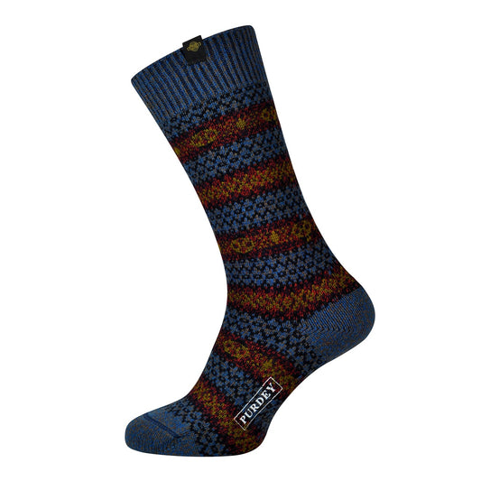 James Purdey Short Pattern Sock Petrol Blue - The Sporting Lodge