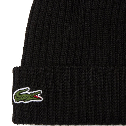 Lacoste Unisex Ribbed Wool Beanie Black - The Sporting Lodge