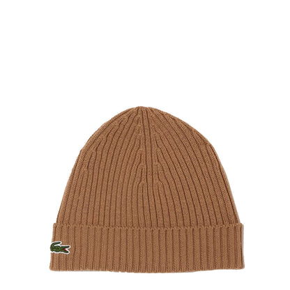 Lacoste Unisex Ribbed Wool Beanie Brown - The Sporting Lodge