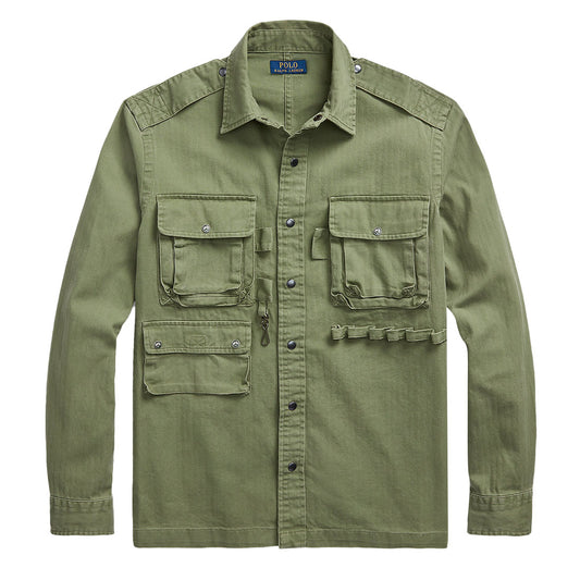 Polo Ralph Lauren Classic Fit Herringbone Utility Shirt Olive Herringbone - The Sporting Lodge