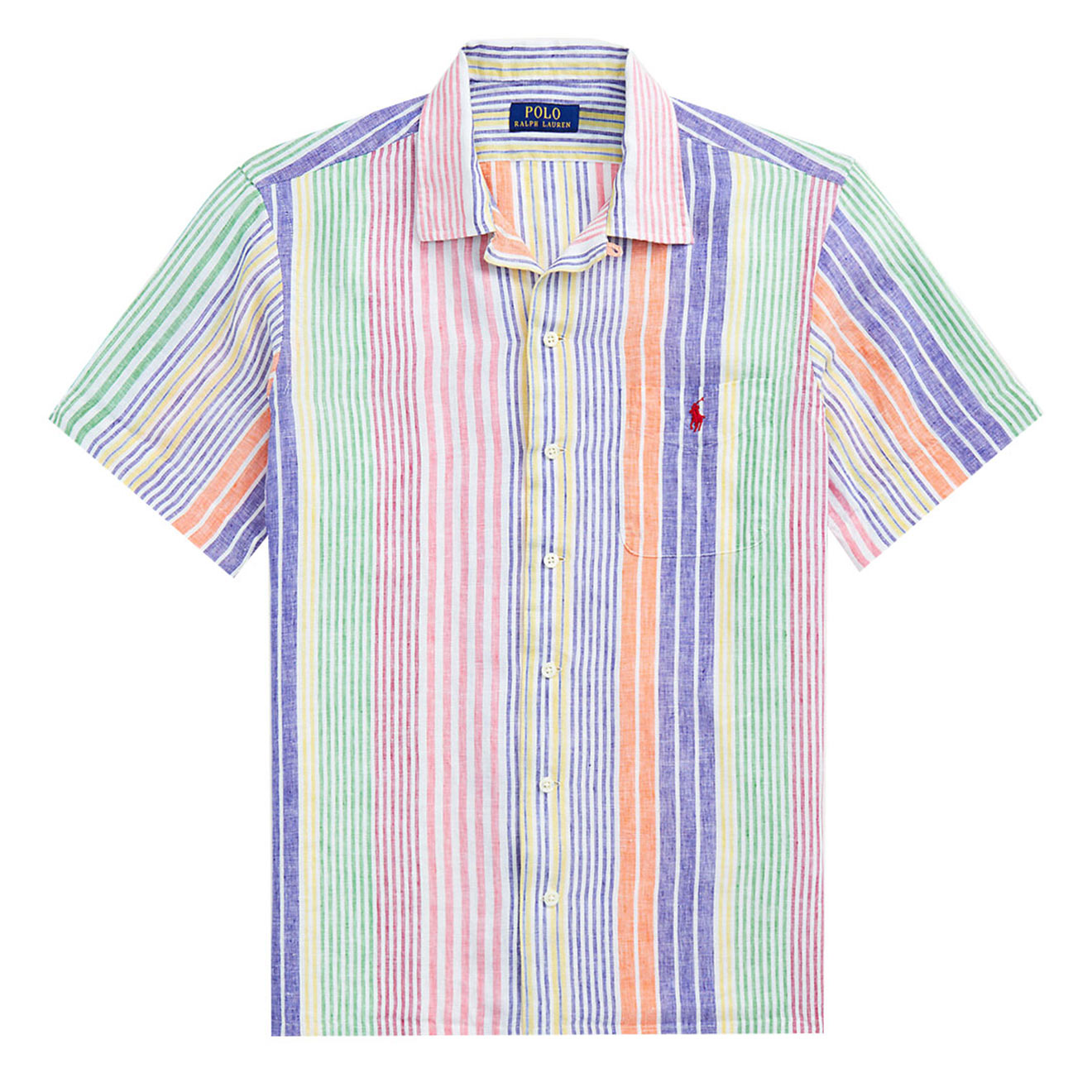 Polo Ralph Lauren Classic Fit Striped Linen Camp Shirt White/Royal Multi - The Sporting Lodge