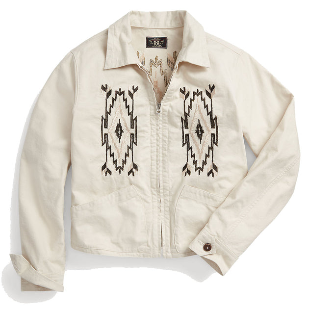 RRL by Ralph Lauren Womens Embroidered Slub Woven Jacket Tonal Cream The Sporting Lodge