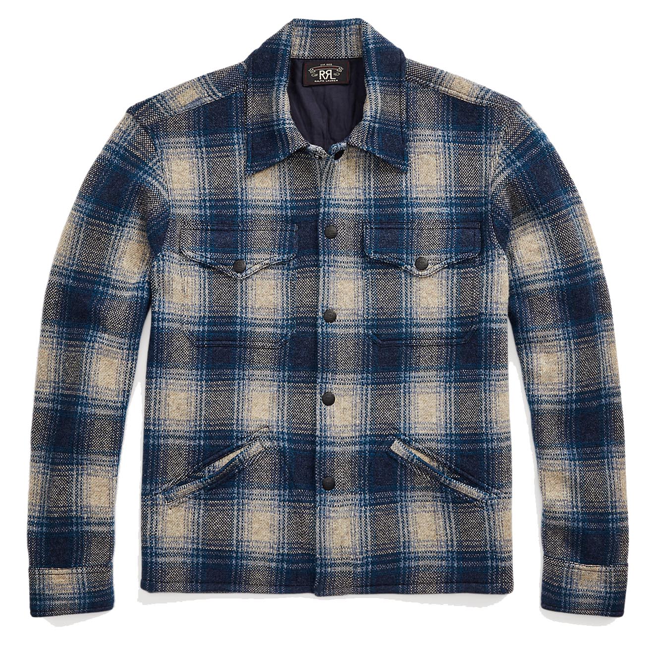 RRL by Ralph Lauren Plaid Wool Cashmere Workshirt Jumper Blue Multi