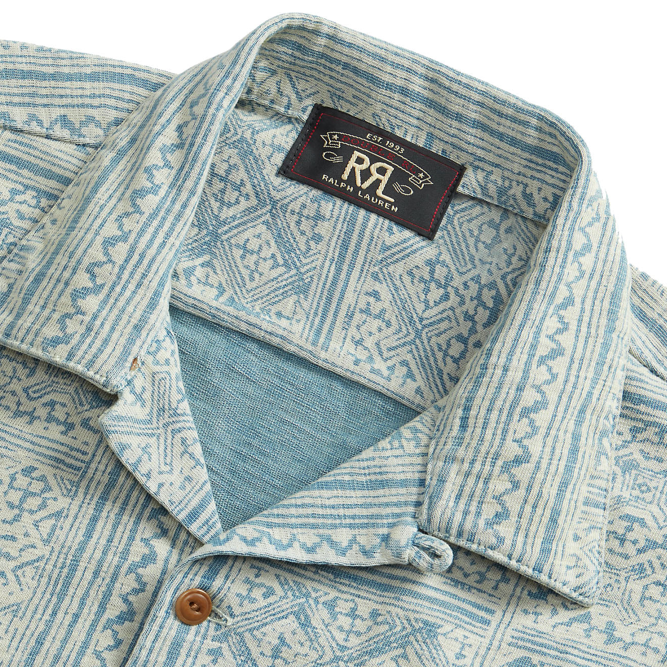 RRL by Ralph Lauren Print Indigo Jersey Camp Shirt Indigo/Cream | The  Sporting Lodge