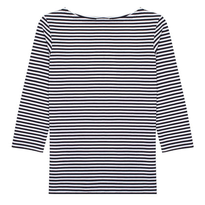 Sunspel Womens 3/4 Sleeve Boat Neck T-Shirt White / Navy Stripe - The Sporting Lodge