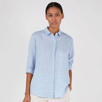 Sunspel Womens LS Linen Shirt Blue Mist - The Sporting Lodge