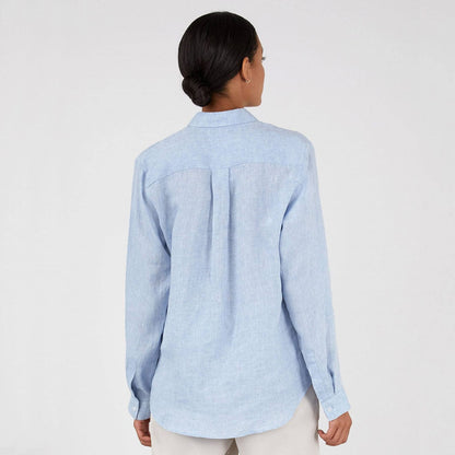 Sunspel Womens LS Linen Shirt Blue Mist - The Sporting Lodge