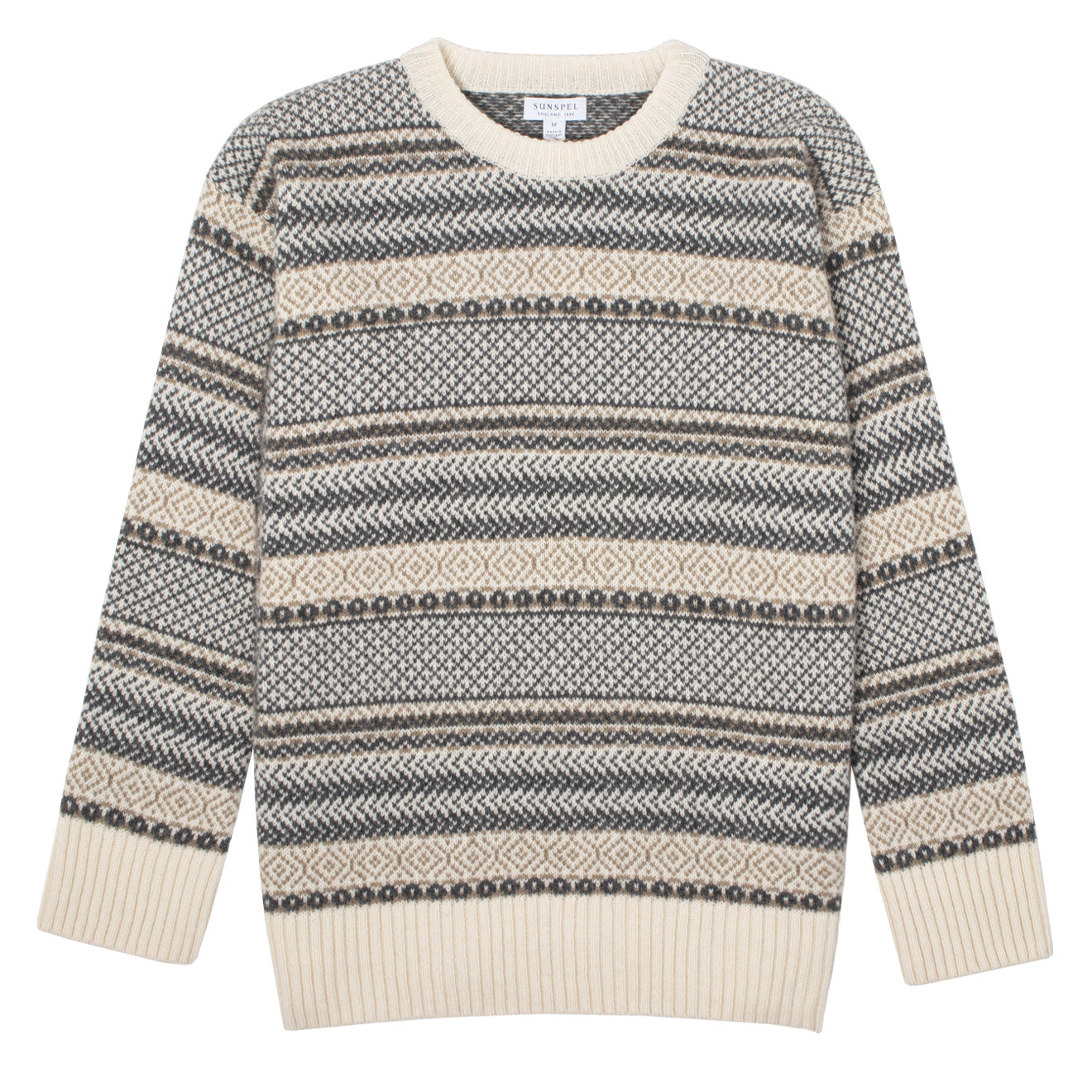 Sunspel Womens Lambswool Fairisle Jumper Ecru / Camel / Charcoal Fairisle - The Sporting Lodge